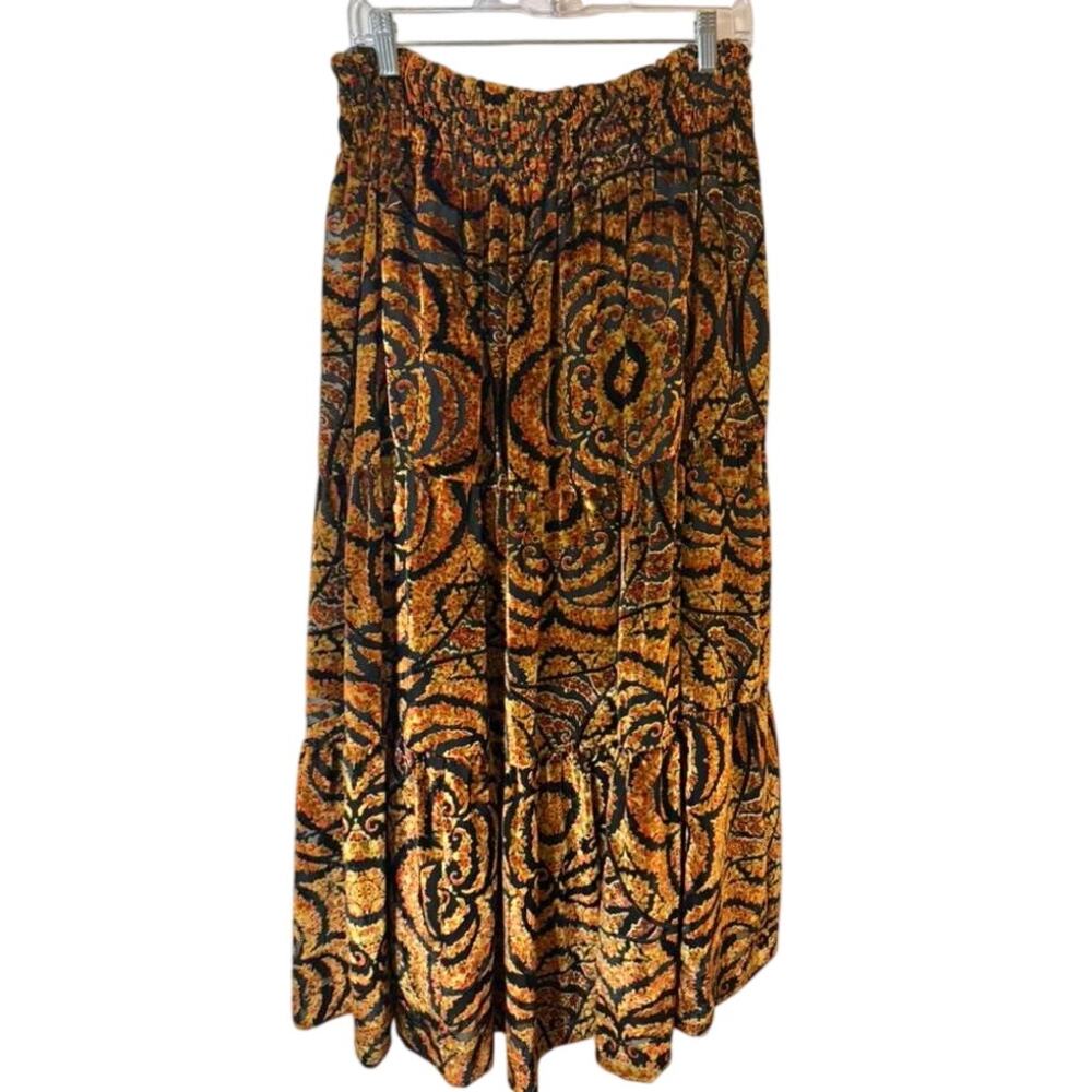 by Anthropologie The Somerset Maxi Skirt: Nina Pace Velvet Edition Orange sz. S - Picture 4 of 10